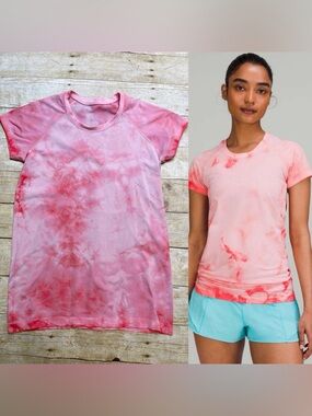 Lululemon Swiftly Tech Short Sleeve In Marble Dye Raspberry Cream